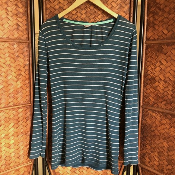 Y2K Teal & White Striped Long Sleeve Shirt - Picture 2 of 14